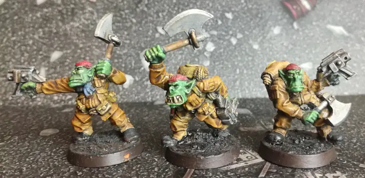 Three oldhammer metal monopose ork Kommandos